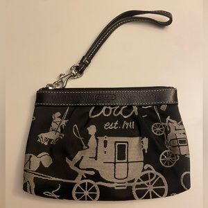 Coach black and gray canvas horse and carriage wristlet/wallet EUC